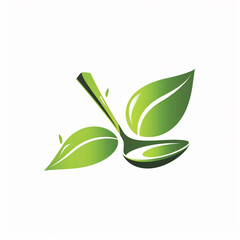 healthy food logo design with spoon and leaf elements, isolated on white background
