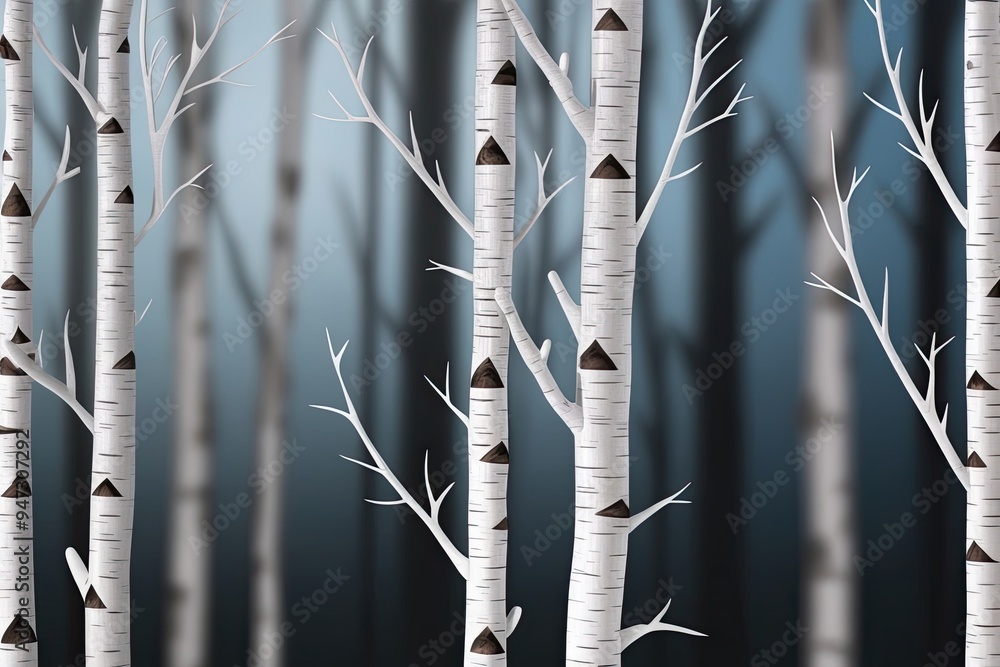 Poster modern birch branches shadow design with blurred effect in high definition 3d visualization