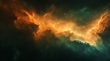Obraz premium Cosmic Nebula with Orange and Green Gas Clouds