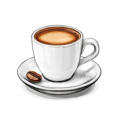 Fototapeta premium A cup of coffee with a saucer and a coffee bean.