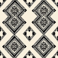 Seamless pattern of repeating diamond shapes with detailed borders
