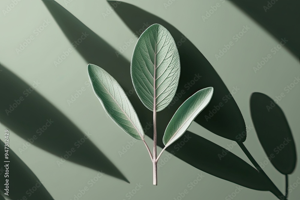 Poster artisan shadow overlay effect with soft focus sage leaf in 3d background design