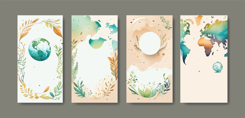 Beautiful wedding invitation set with green leaves and flowers, gold and floral frame.