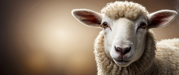 Fototapeta premium Close-up Portrait of a White Sheep with Curly Fur