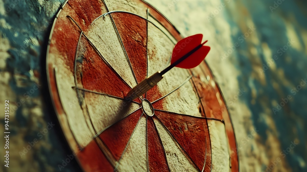 Poster conceptual image of a dart hitting the center of a target symbolizing the attainment of goals object