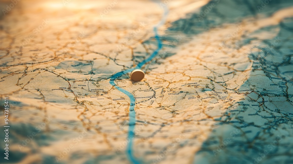 Poster conceptual image of a minimalist map design with a clear path leading to a destination representing 