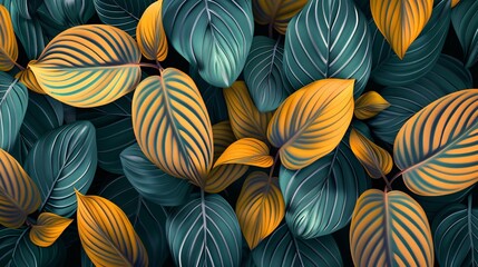 Abstract leaves form a vibrant background, a colorful display of plant design. Nature's art in design, a depiction of green leaves.