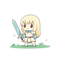 Cute Cartoon Girl Knight Holding a Sword
