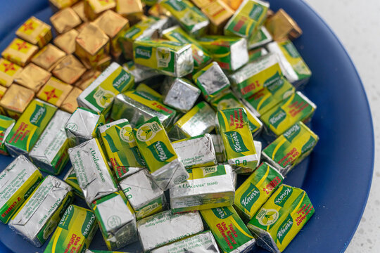 August 11 2024 - Calgary alberta Canada - Pile of Maggi and Knorr Seasoning cubes