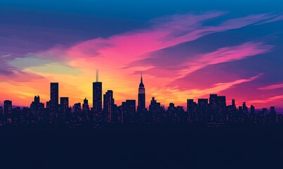 Fototapeta premium Cityscape Silhouette with Colorful Sunset Clouds