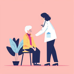 Obraz premium illustration of female doctor treating elderly patient, flat design for world doctors day