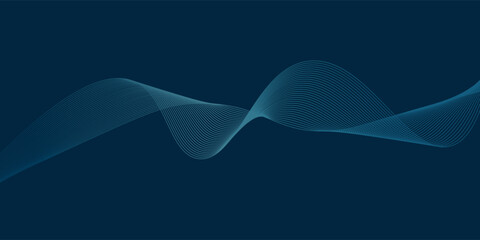 Abstract glowing wave lines on dark blue background. Dynamic wave pattern. Modern flowing wavy lines. Futuristic technology concept. Suit for