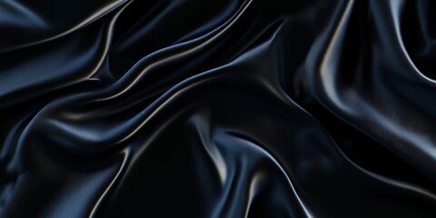 Obraz premium Closeup of rippled black satin fabric texture background. Luxurious background design 