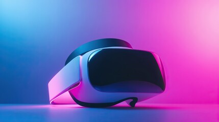Virtual reality headset on pink and blue gradient background showcasing immersive technology and digital innovation concept