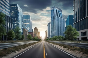 Vibrant Depiction of an Unruly Road Adjacent to City Skyscrapers in a Lively Urban Environment
