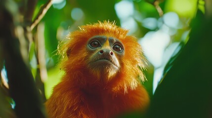Fototapeta premium Golden Lion Tamarin Monkey Portrait in Rainforest