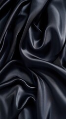 Obraz premium Closeup of rippled black satin fabric texture background. Luxurious background design 