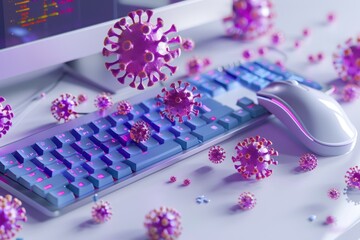 A virus spreading to a keyboard mouse and computer