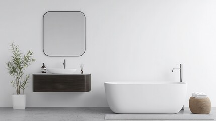 Minimalist Modern Bathroom with Freestanding Tub and Sink