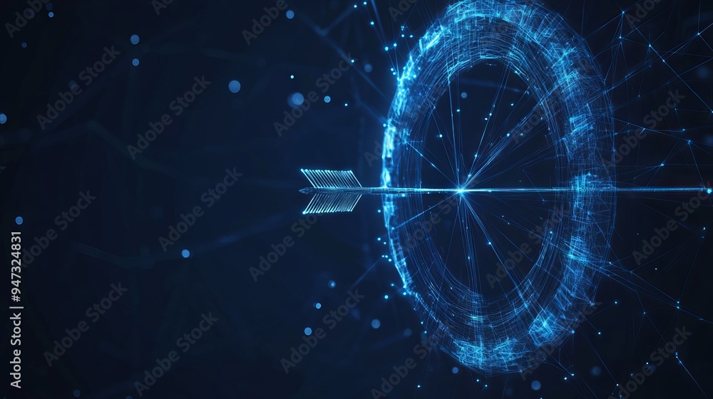 Poster digital target with bow arrow in bullseye with japanese candlestick. abstract stock market concept. 