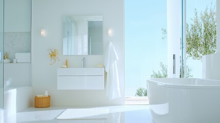 Modern Bathroom Interior with Bathtub  Sink  and Window View