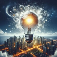 A conceptual image showcasing a light bulb as a metaphor for an innovative breakthrough and smart idea, symbolizing genius marketing strategy planning and creative thinking in business. 
