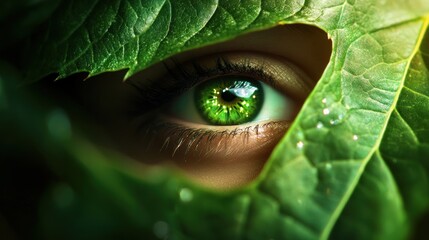 Obraz premium Green Eye Peeking Through Leaves