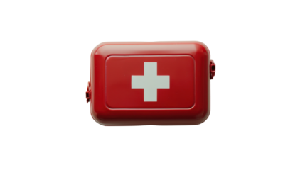 First aid box with medican equipment isolated on white background