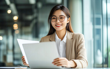 Smilling business woman with laptop