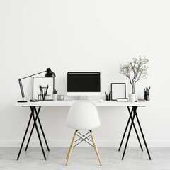 Minimalist Home Office Workspace with White Desk and Chair