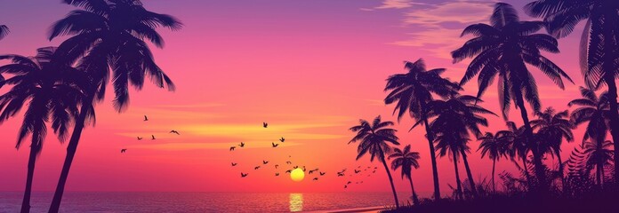Sunset over Palm Trees in the Tropics