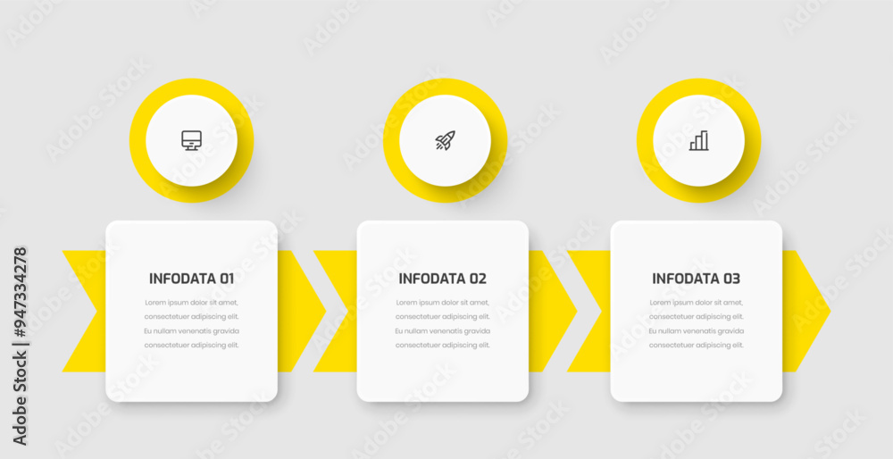 Poster business infographic template presentation with abstract design yellow color 3 numbers and icons