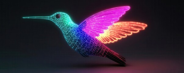 A 3D glowing hummingbird, 3D glow, hummingbird, wings