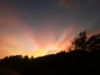 Beautiful sunrise with sindoro mountain view