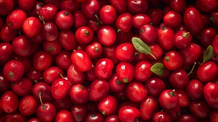 Close-Up of Vibrant Red Cherries with Dew Drops