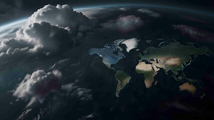 Futuristic Earth Overview with Digital Data Visualization and Rising Sun