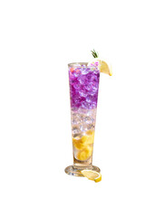 refreshing cocktail with lime, mint, and ice in a clear glass.