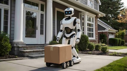 AI Robot Delivering Packages to a Smart Home Doorstep. Generative AI