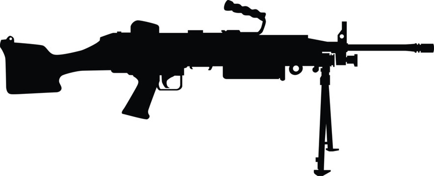 Machine gun silhouette illustration. Army weapon for war in black color.