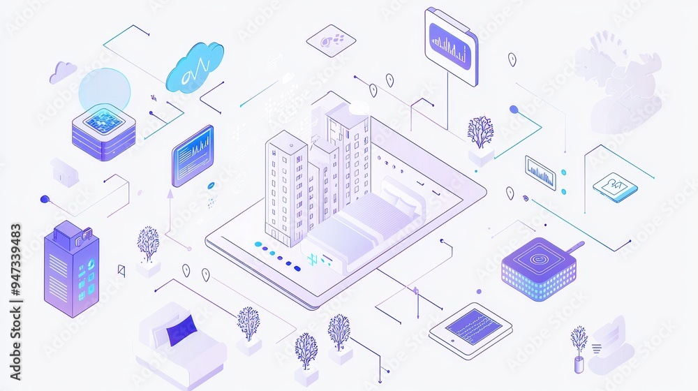 Poster smart home technology concept building automation iot and digital control