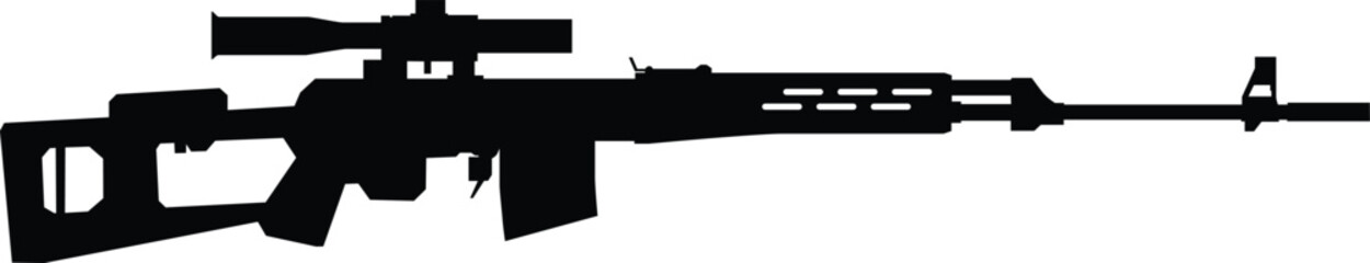 Sniper rifle silhouette illustration. Army weapon for war in black color.