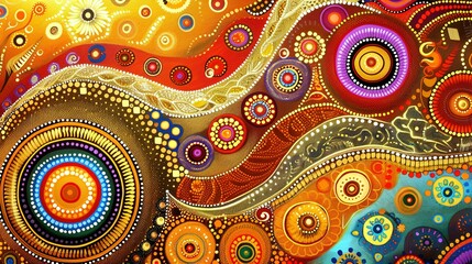 Dreamtime Story of the Land through Australian Aboriginal Dot Painting Style Art