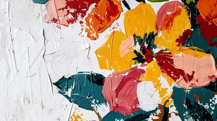 Hawaiian flowers painting in earth tones with high contrast on a white background