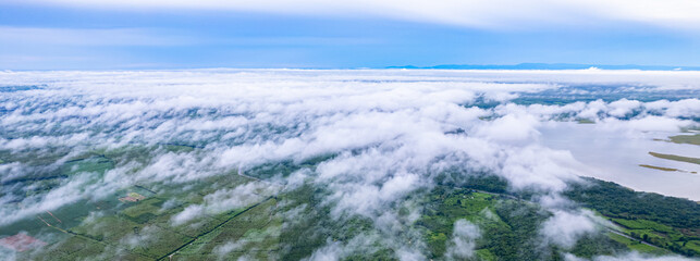 View of fog, clouds, forest in the morning, Thailand, Asia