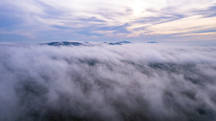 View of fog, clouds, forest in the morning, Thailand, Asia