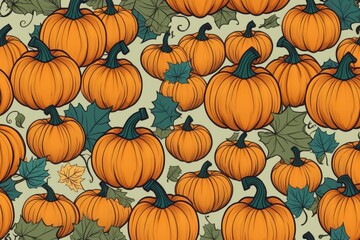 Seamless pattern with many shape pumpkins for autumn harvest