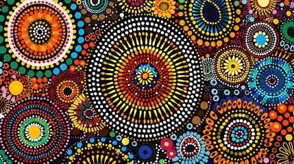 Dreamtime Story of the Land in Australian Aboriginal Dot Painting Style Art