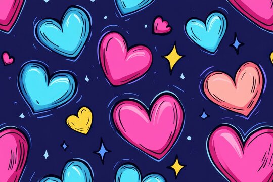Discover a whimsical illustration that blends postpunk vibes with bold graffiti and heart motifs in vibrant vector art.
