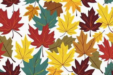 Obraz premium A seamless pattern of autumn leaves with vibrant shades of orange, yellow, and red featuring maple and oak leaves, capturing the essence of fall nature in a vector design.