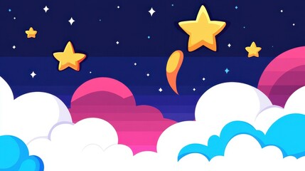 Fototapeta premium Explore whimsical pixel art showcasing charming clouds and stars in a cute, simplistic style perfect for any art lover.